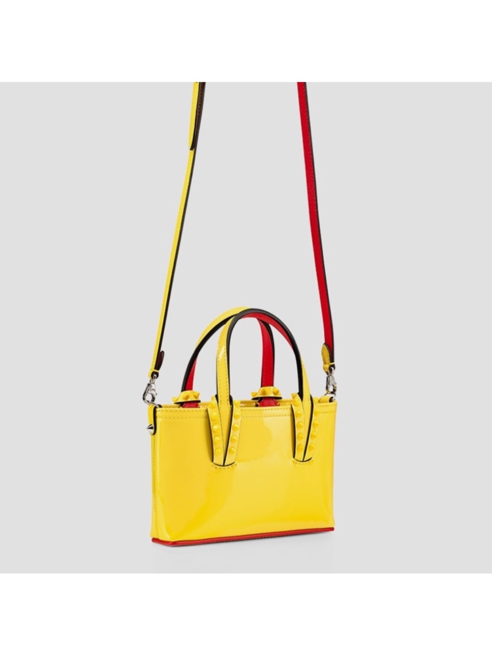Christian Louboutin Yellow Cabata Mini Bag with Red interior and crossbody strap